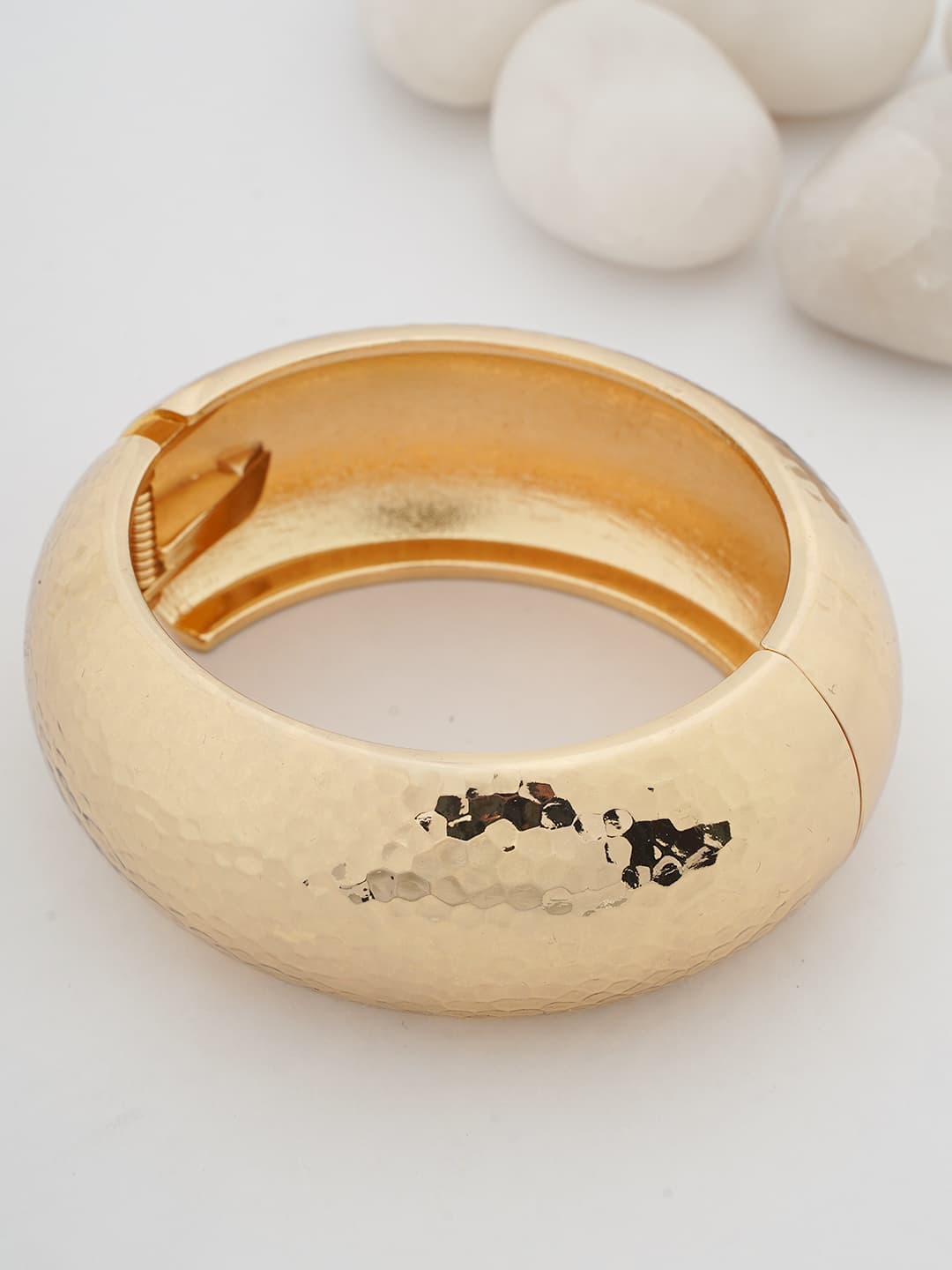 Hammered Gold-Tone Hinged Bangle-0