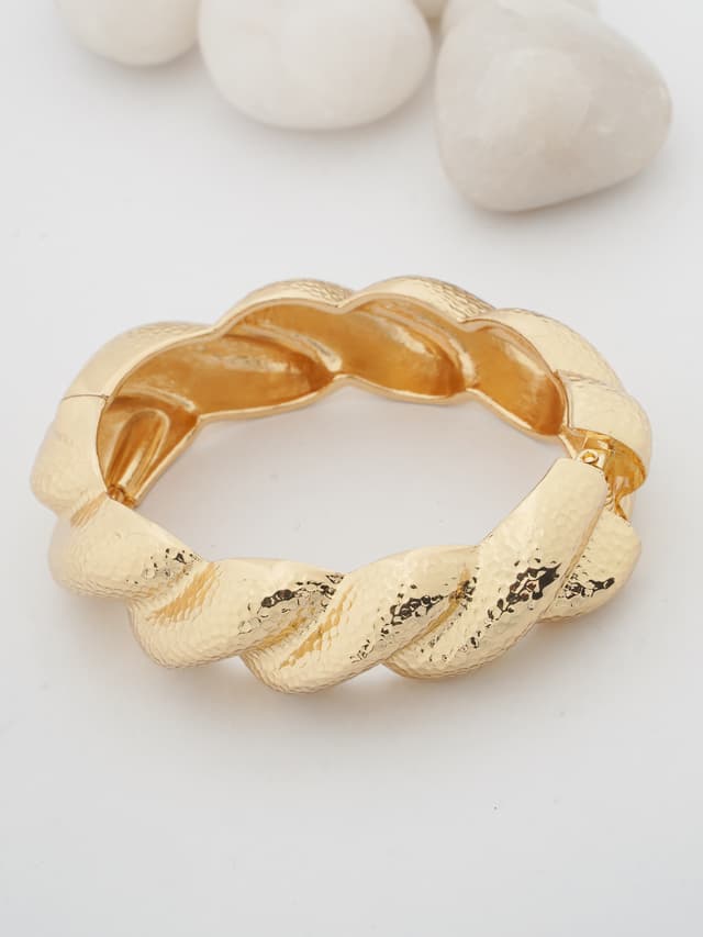 Hammered Gold-Tone Twisted Bangle-thumb-0