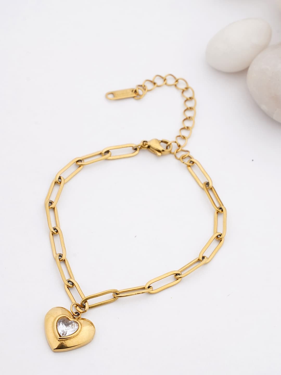 Crystal Heart Gold-Tone Paperclip Bracelet-0