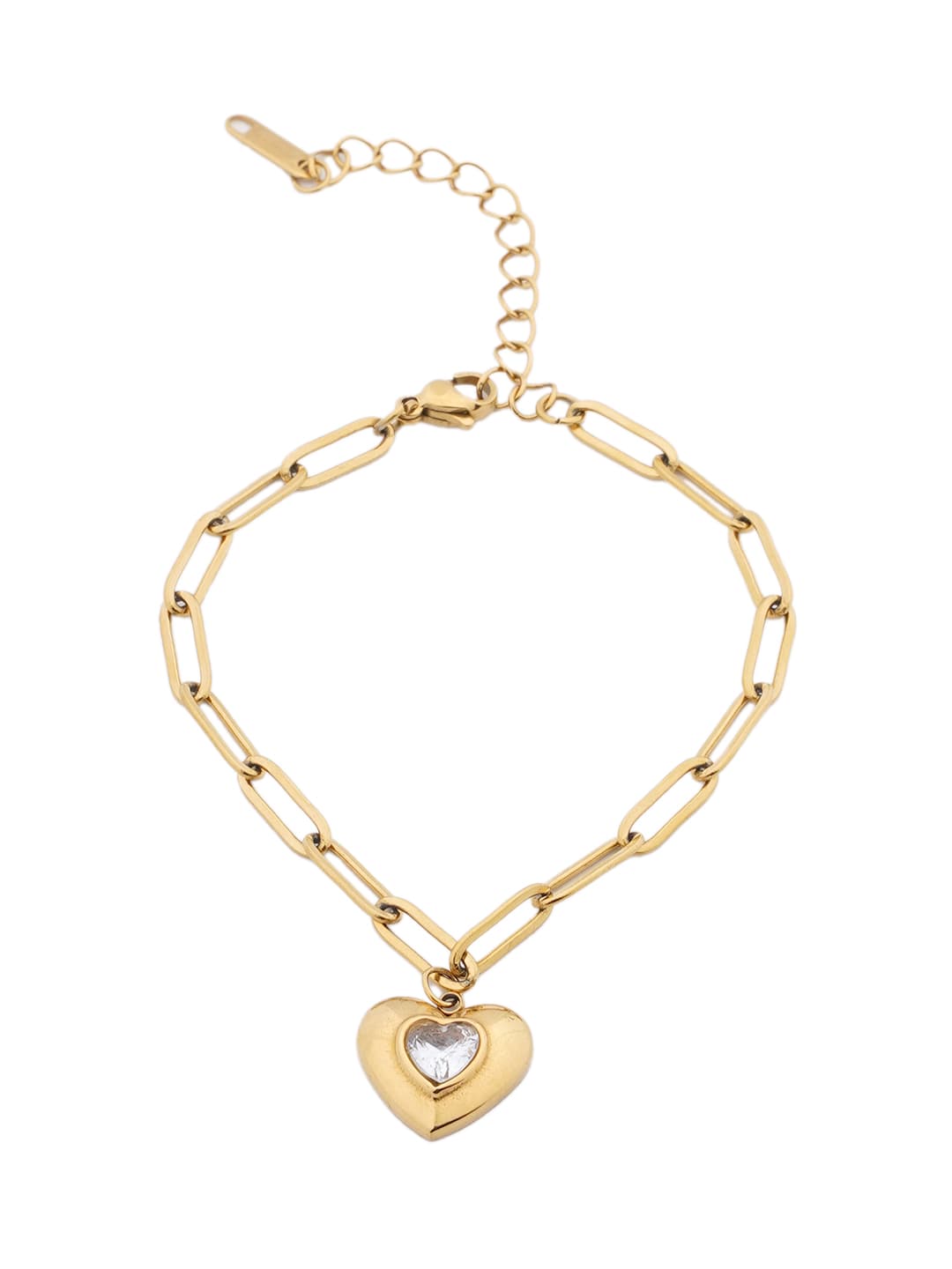 Crystal Heart Gold-Tone Paperclip Bracelet-1