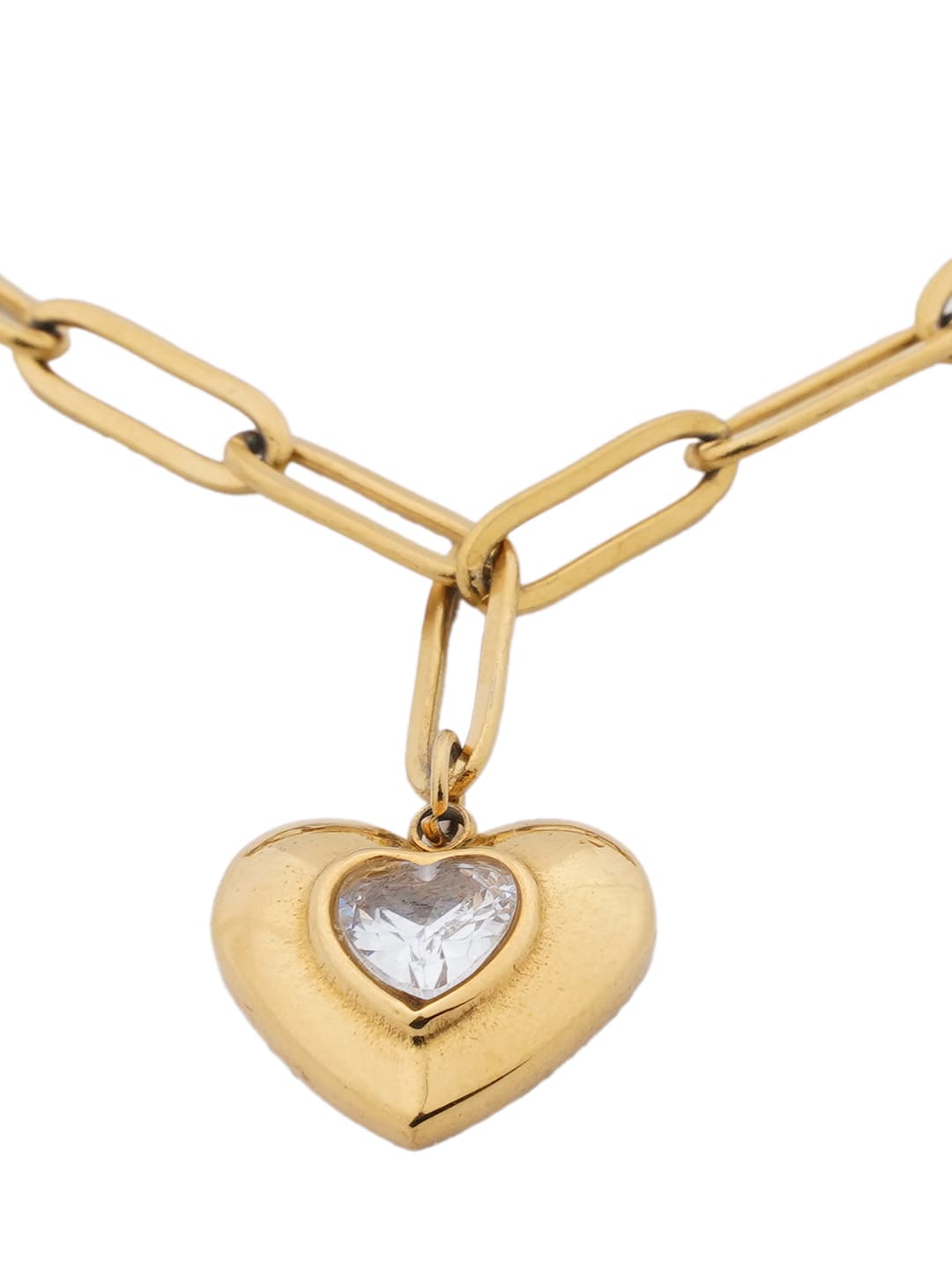 Crystal Heart Gold-Tone Paperclip Bracelet-2