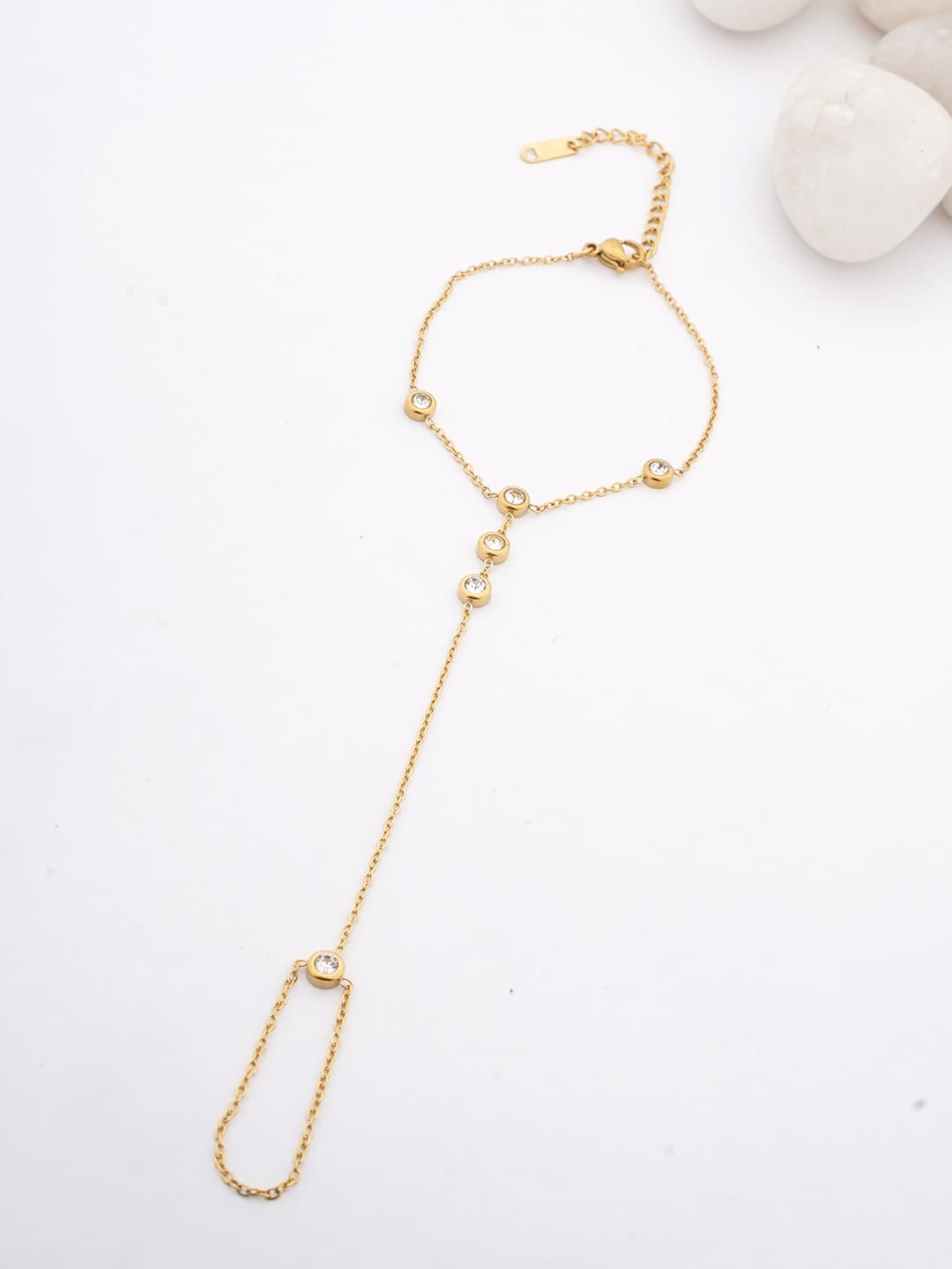Sparkling Bezel-Set Gold Hand Chain-0