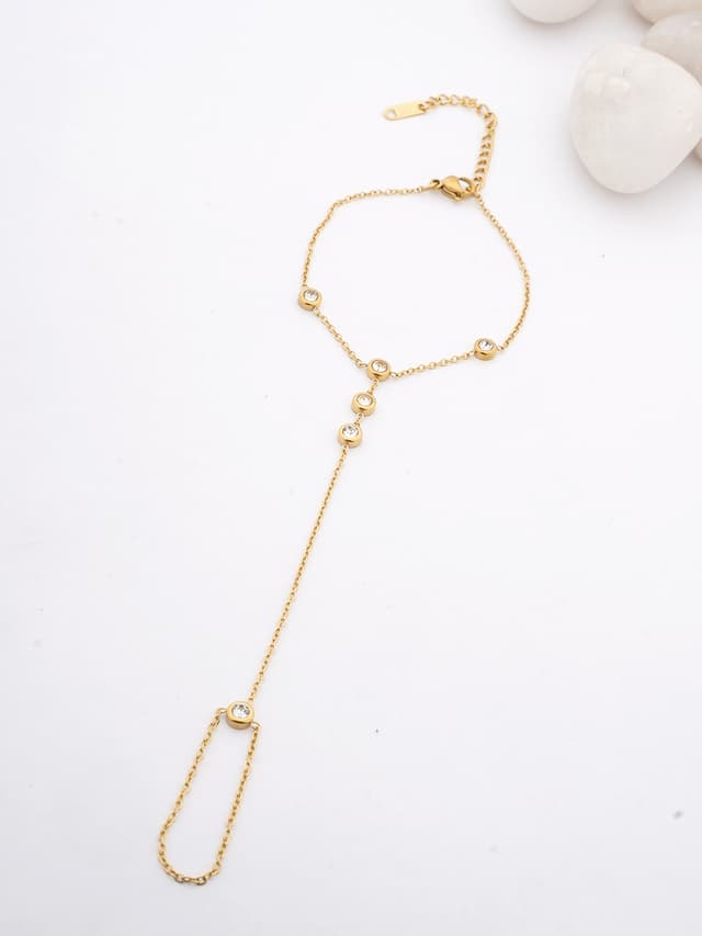 Sparkling Bezel-Set Gold Hand Chain-thumb-0