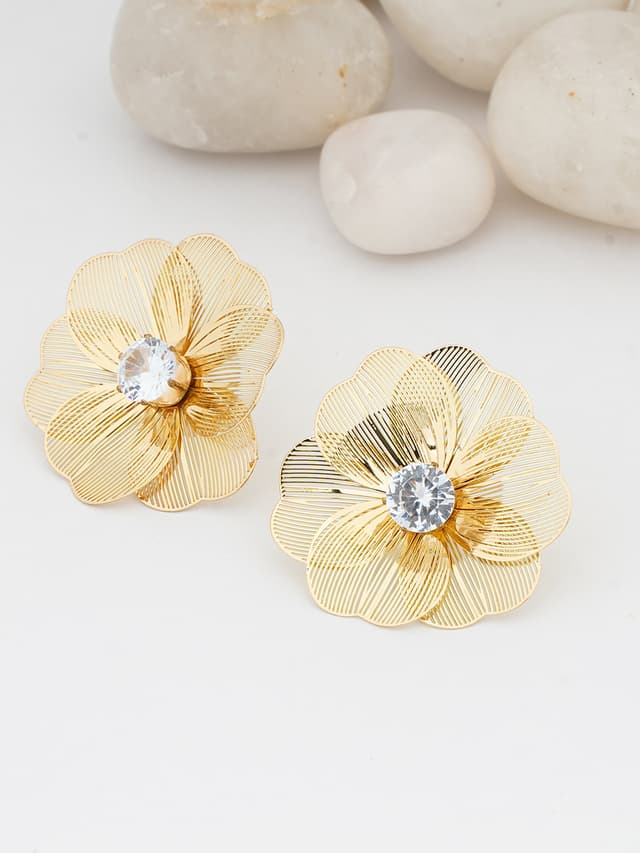 Gold Filigree Floral Stud Earrings-thumb-0