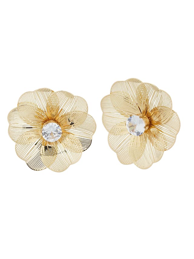 Gold Filigree Floral Stud Earrings-thumb-1