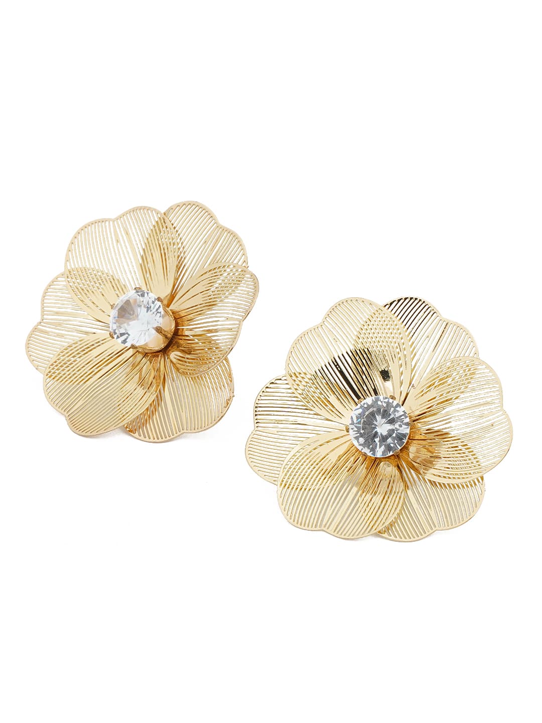 Gold Filigree Floral Stud Earrings-2