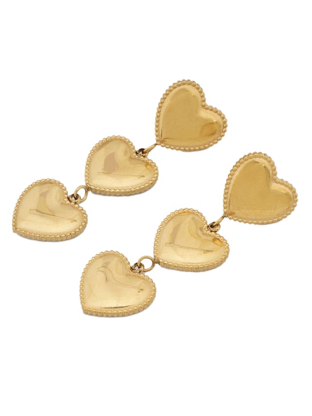 Triple Tiered Gold Heart Drop Earrings-thumb-2