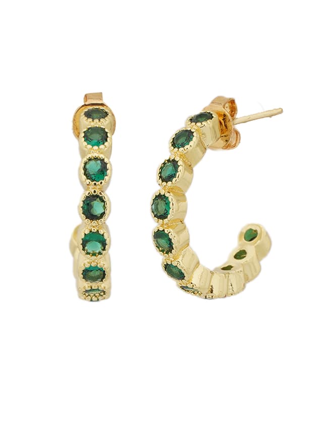 Emerald-Tone Beaded Huggie Hoops-thumb-1