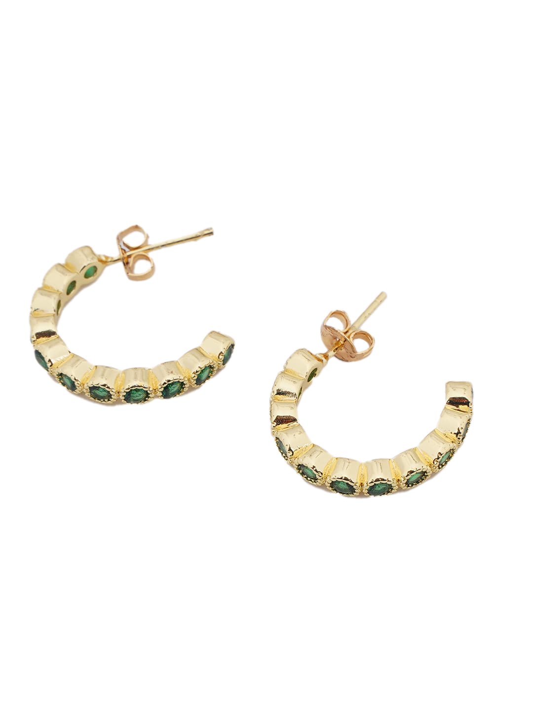 Emerald-Tone Beaded Huggie Hoops-2