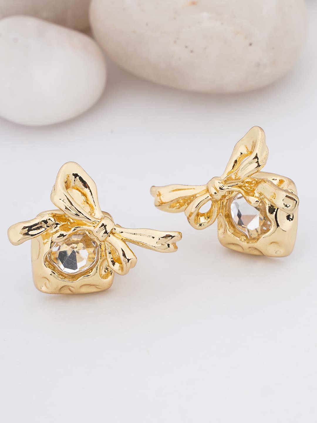 Gold Bow & Crystal Studs-0