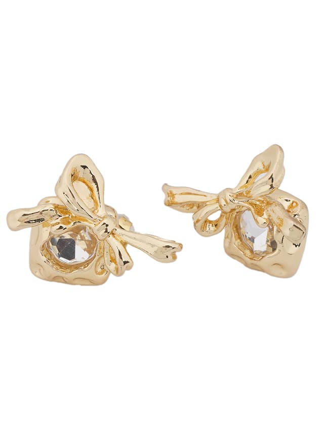 Gold Bow & Crystal Studs-thumb-2