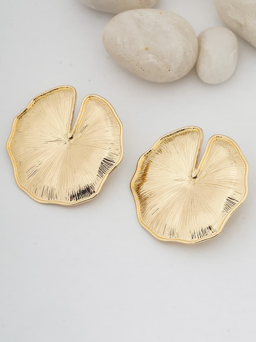 Textured Gold Lily Pad Studs-0