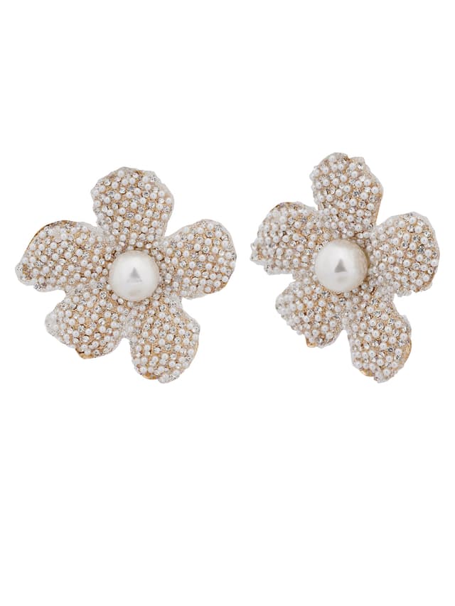 Crystal & Pearl Encrusted Floral Studs-thumb-1