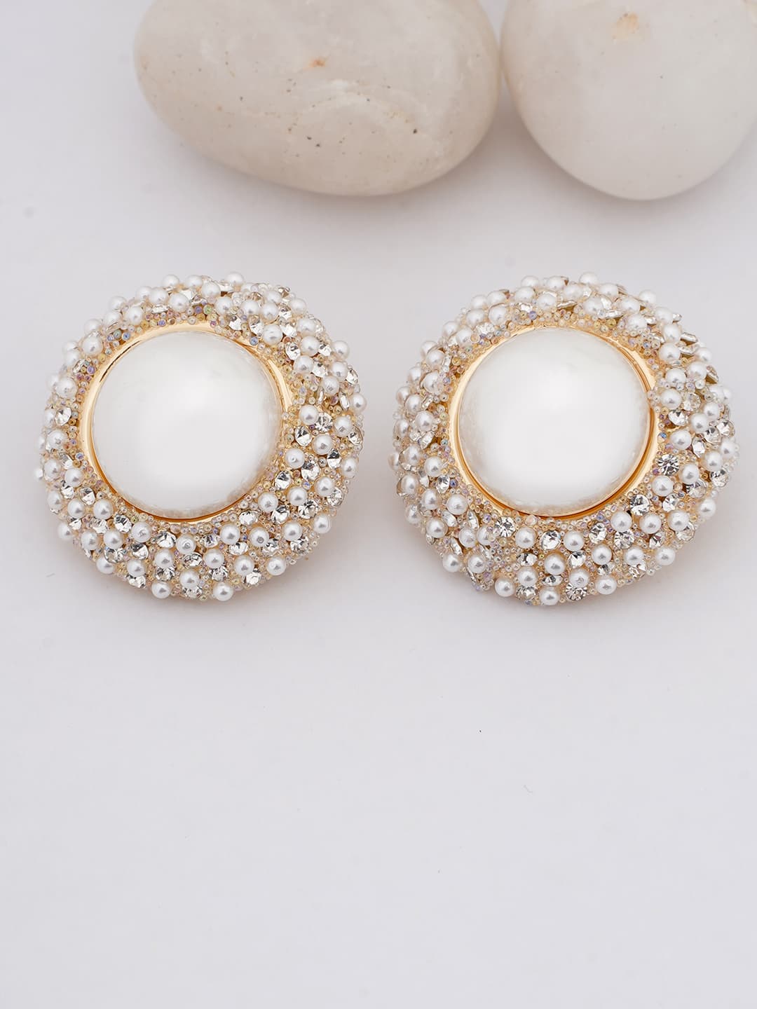 Ornate Pearl & Crystal Halo Studs-0