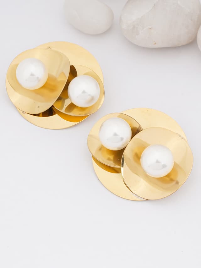 Layered Gold & Pearl Studs-thumb-0