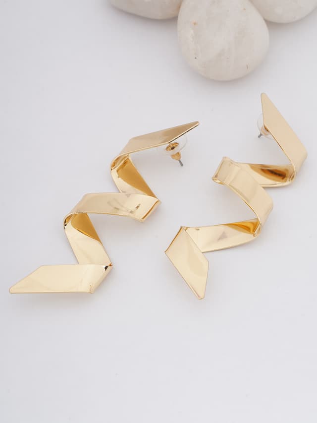 Gold-Tone Zigzag Spiral Earrings-thumb-0