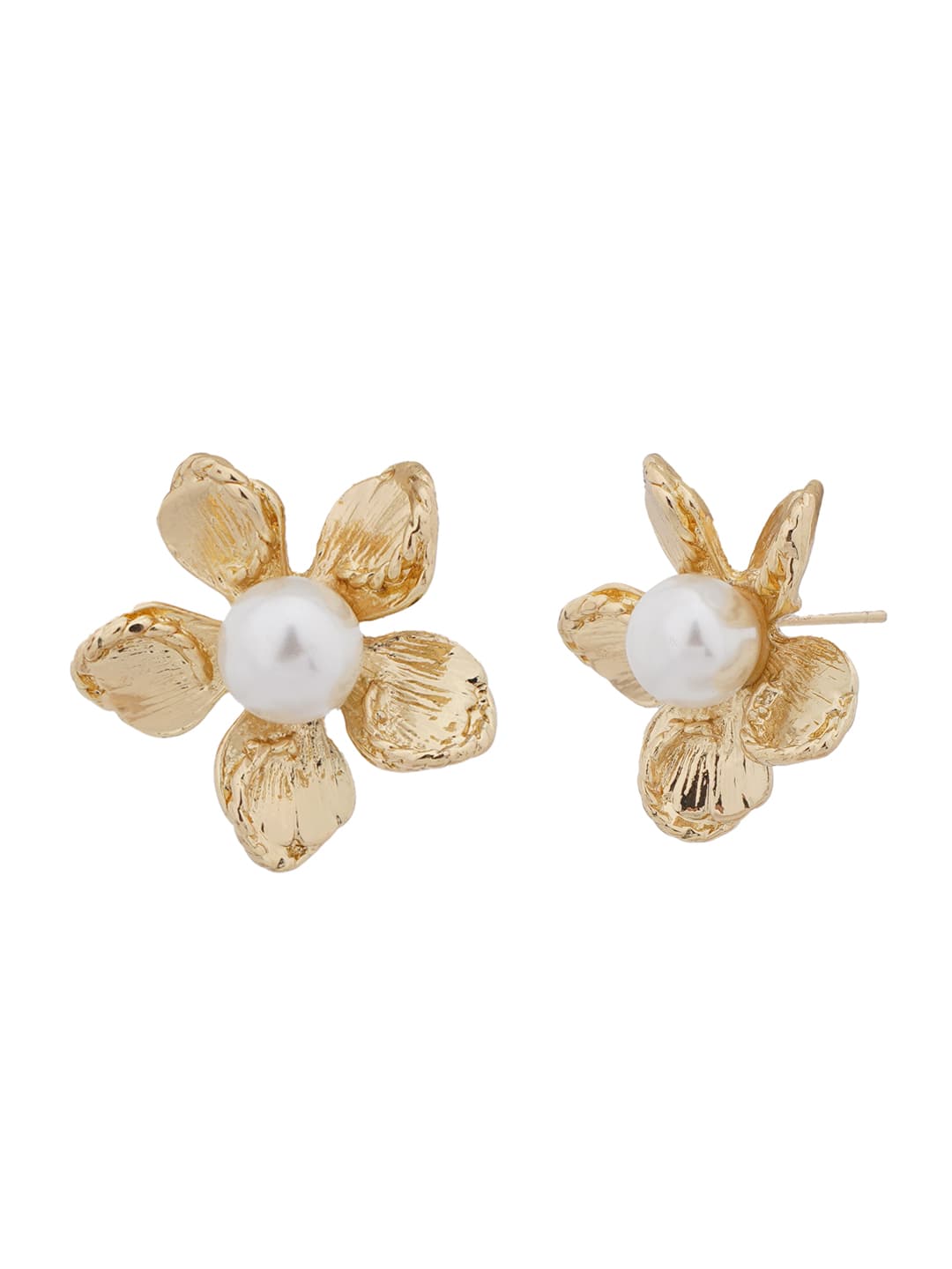 Gold-Tone Floral Pearl Stud Earrings-1