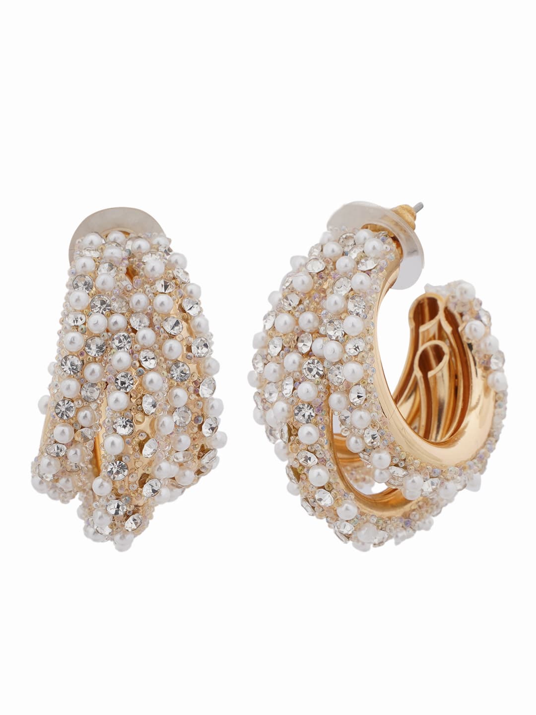 Gold-Tone Pearl & Crystal Embellished Statement Earrings-1