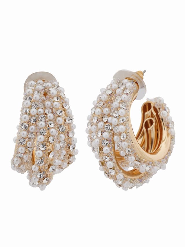 Gold-Tone Pearl & Crystal Embellished Statement Earrings-thumb-1