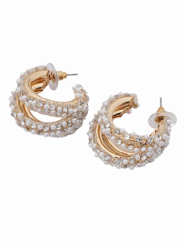 Gold-Tone Pearl & Crystal Embellished Statement Earrings-thumb-2