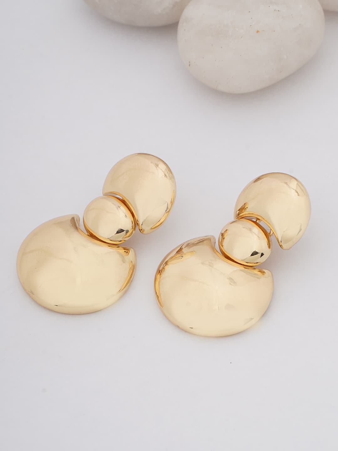 Gold-Tone Sculpted Disc Drop Earrings-0