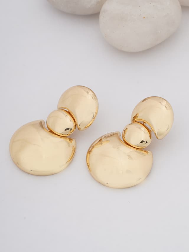 Gold-Tone Sculpted Disc Drop Earrings-thumb-0