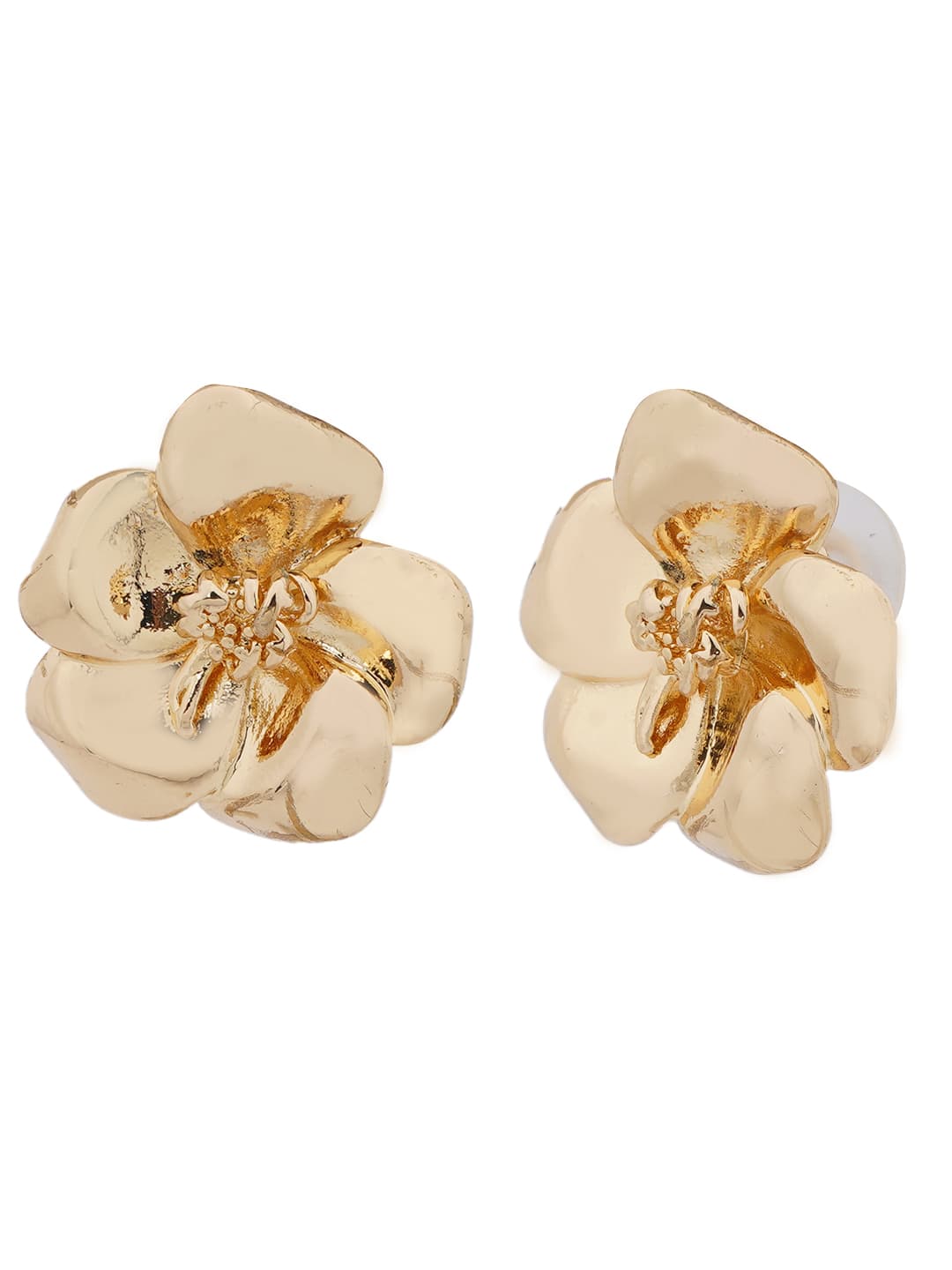 Gold-Tone Sculpted Floral Stud Earrings-1