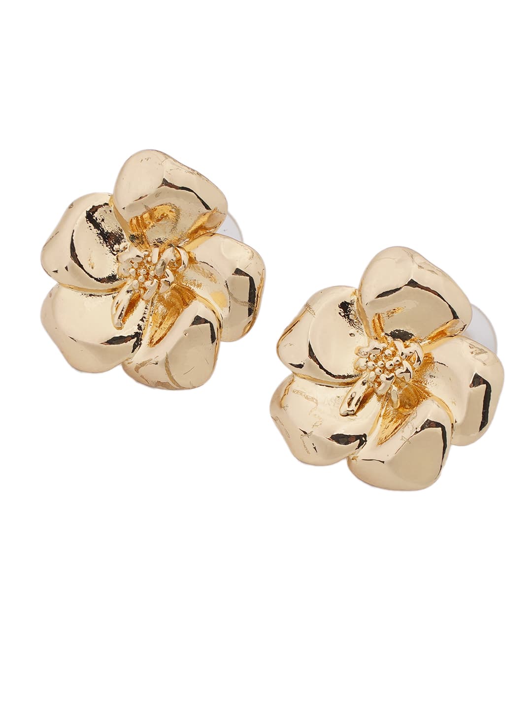 Gold-Tone Sculpted Floral Stud Earrings-2
