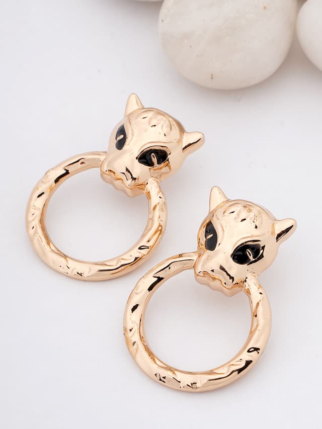 Gold Panther Head Hoop Earrings-thumb-0