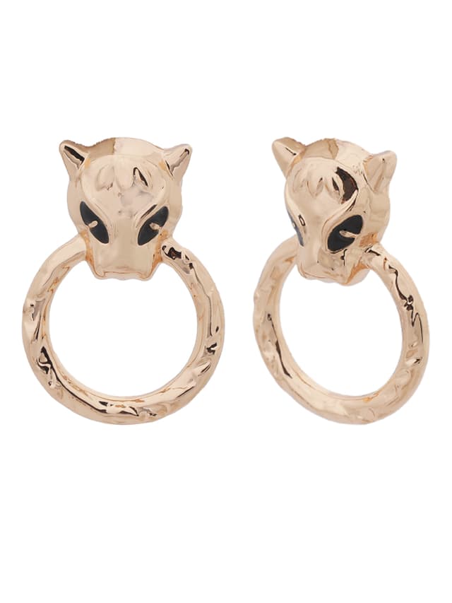 Gold Panther Head Hoop Earrings-thumb-1