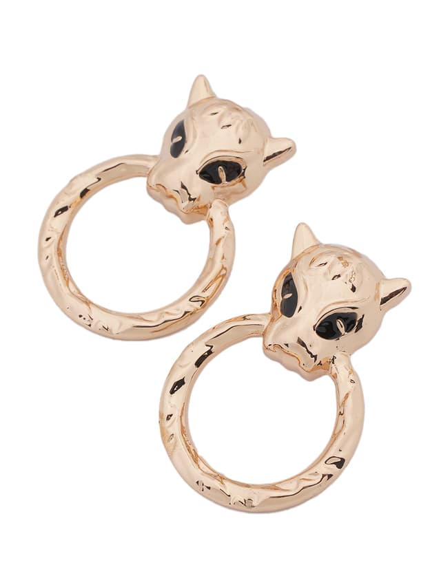 Gold Panther Head Hoop Earrings-thumb-2