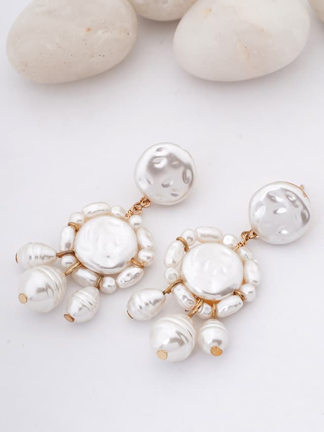 Pearl Cluster Drop Earrings-thumb-0