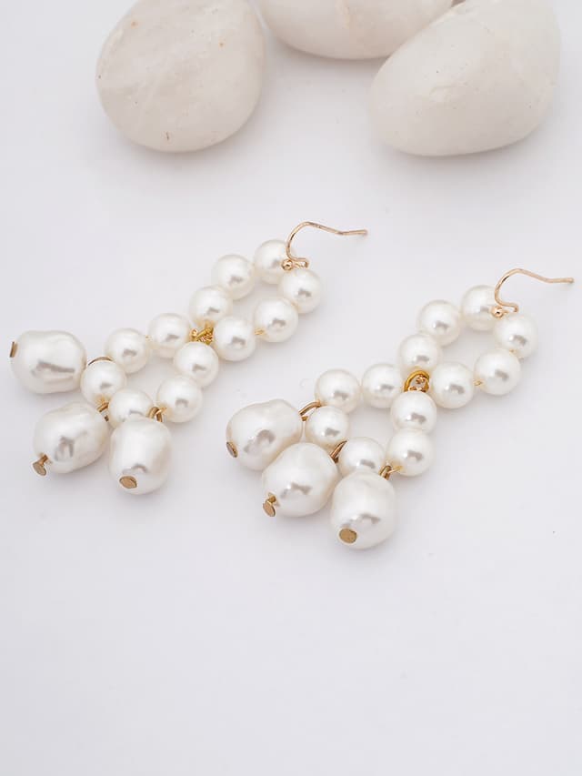 Double Hoop Pearl Drop Earrings-thumb-0