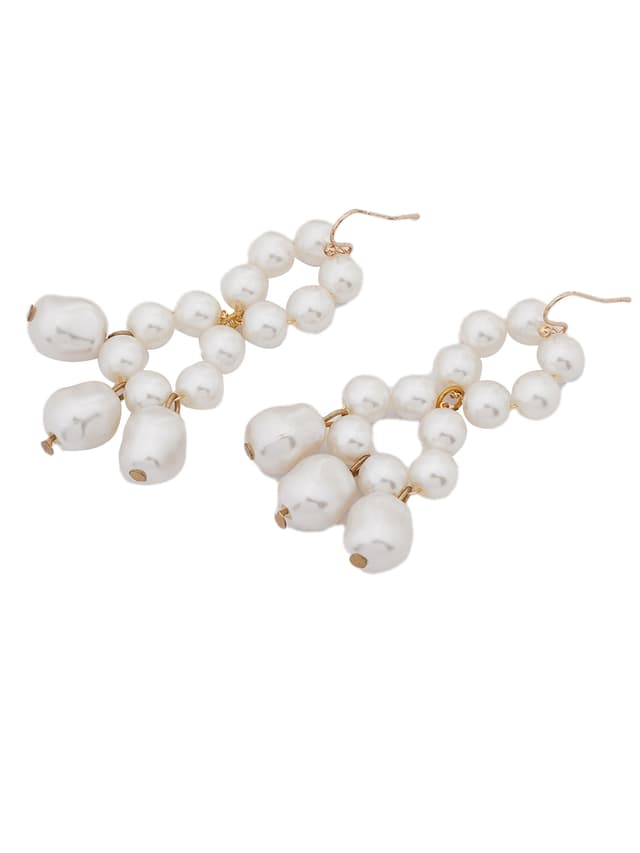 Double Hoop Pearl Drop Earrings-thumb-1
