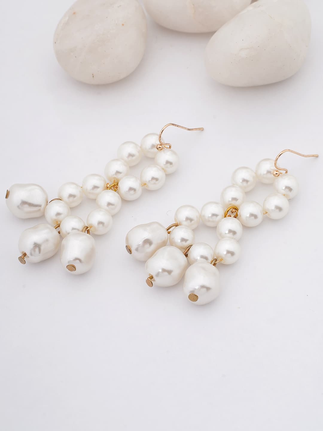 Double Hoop Pearl Drop Earrings-2