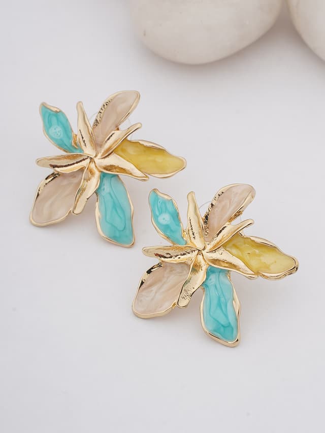 Enamel Floral Stud Earrings-thumb-0