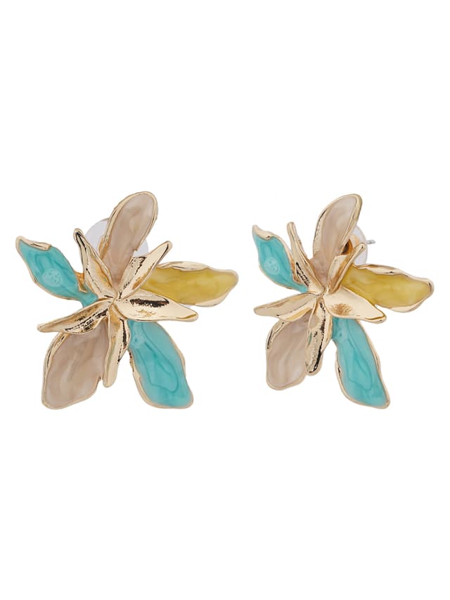 Enamel Floral Stud Earrings-thumb-1