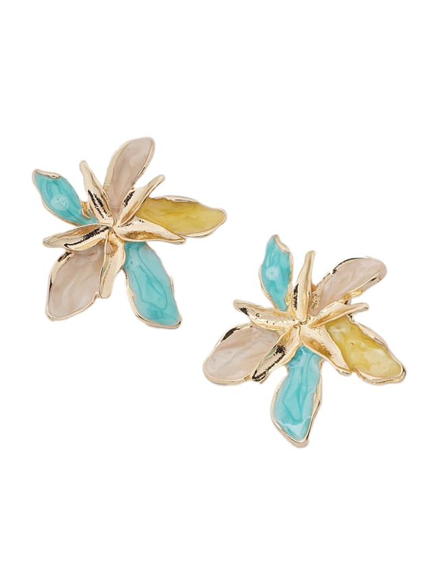 Enamel Floral Stud Earrings-thumb-2