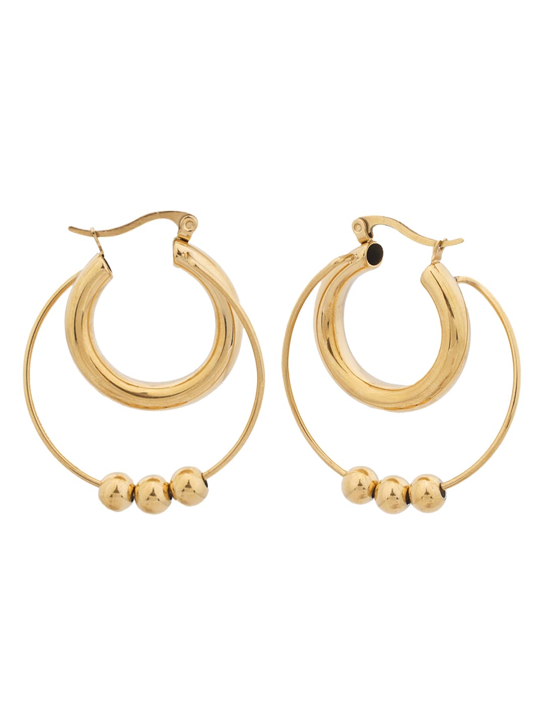 Double Hoop Beaded Gold Earrings-1