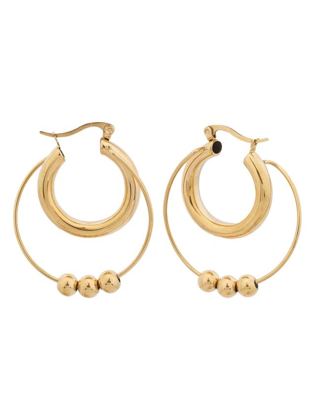 Double Hoop Beaded Gold Earrings-thumb-1