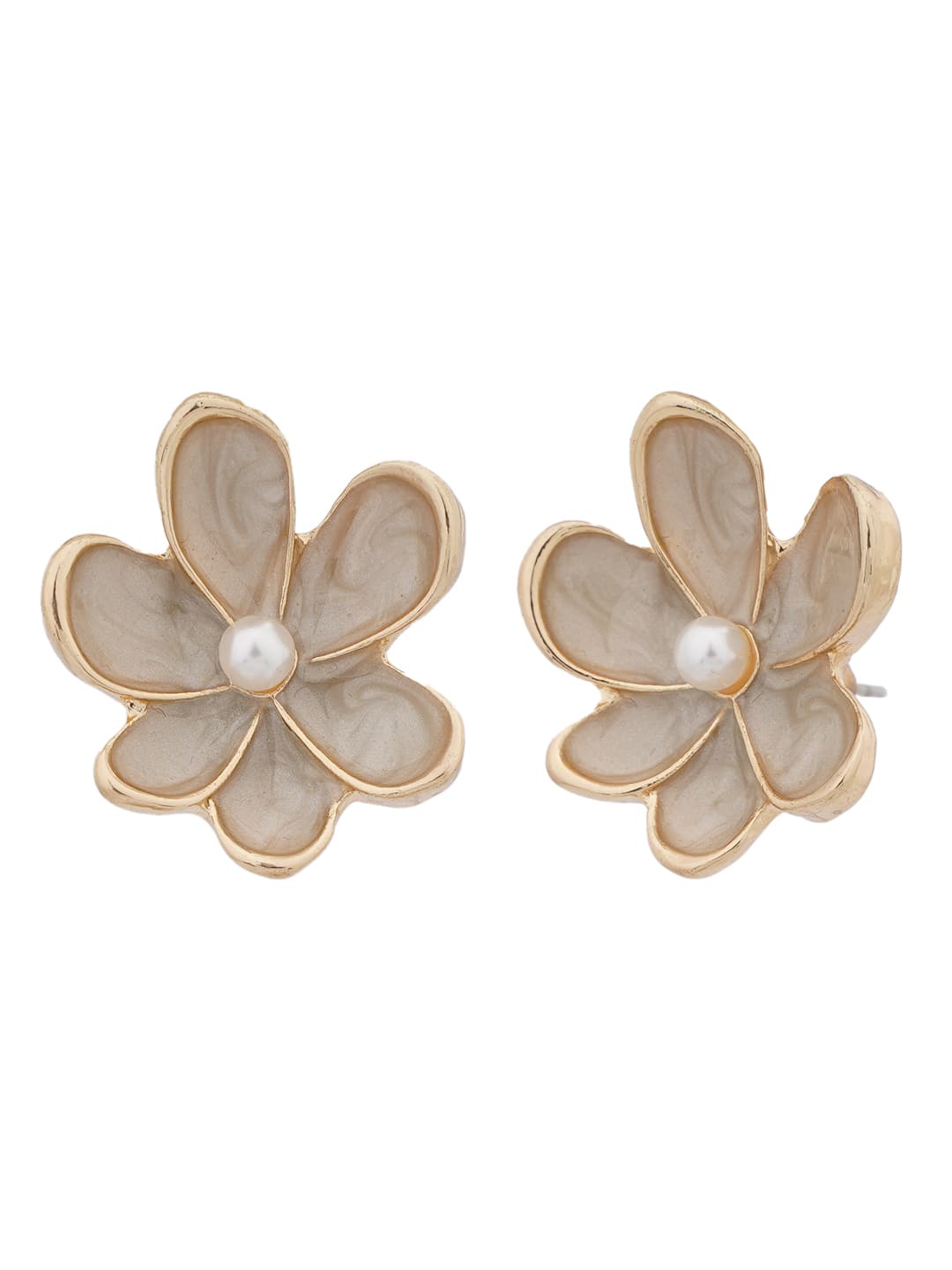 Pearl Center Floral Stud Earrings-1