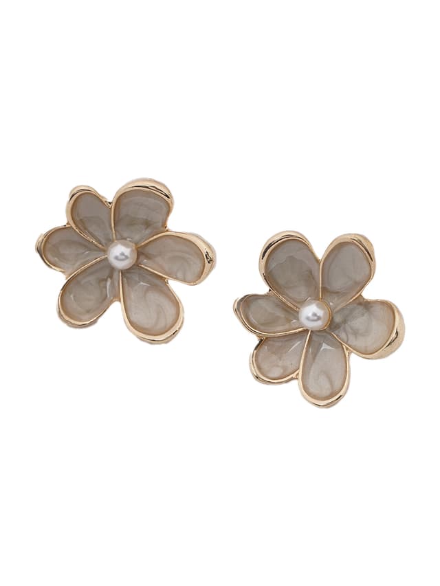 Pearl Center Floral Stud Earrings-thumb-2