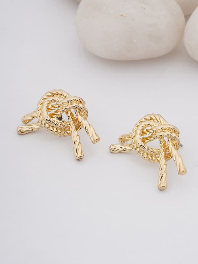Gold Rope Knot Stud Earrings-thumb-0