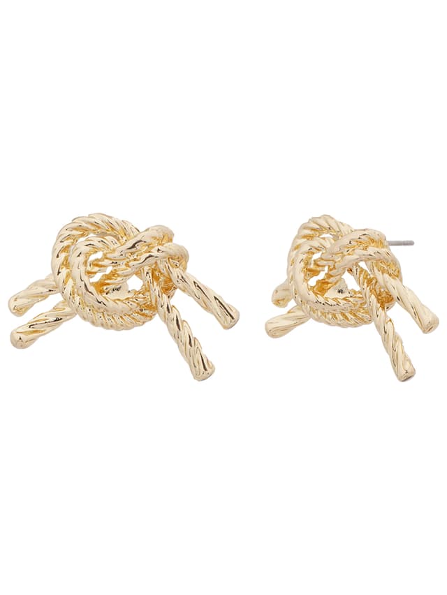 Gold Rope Knot Stud Earrings-thumb-1