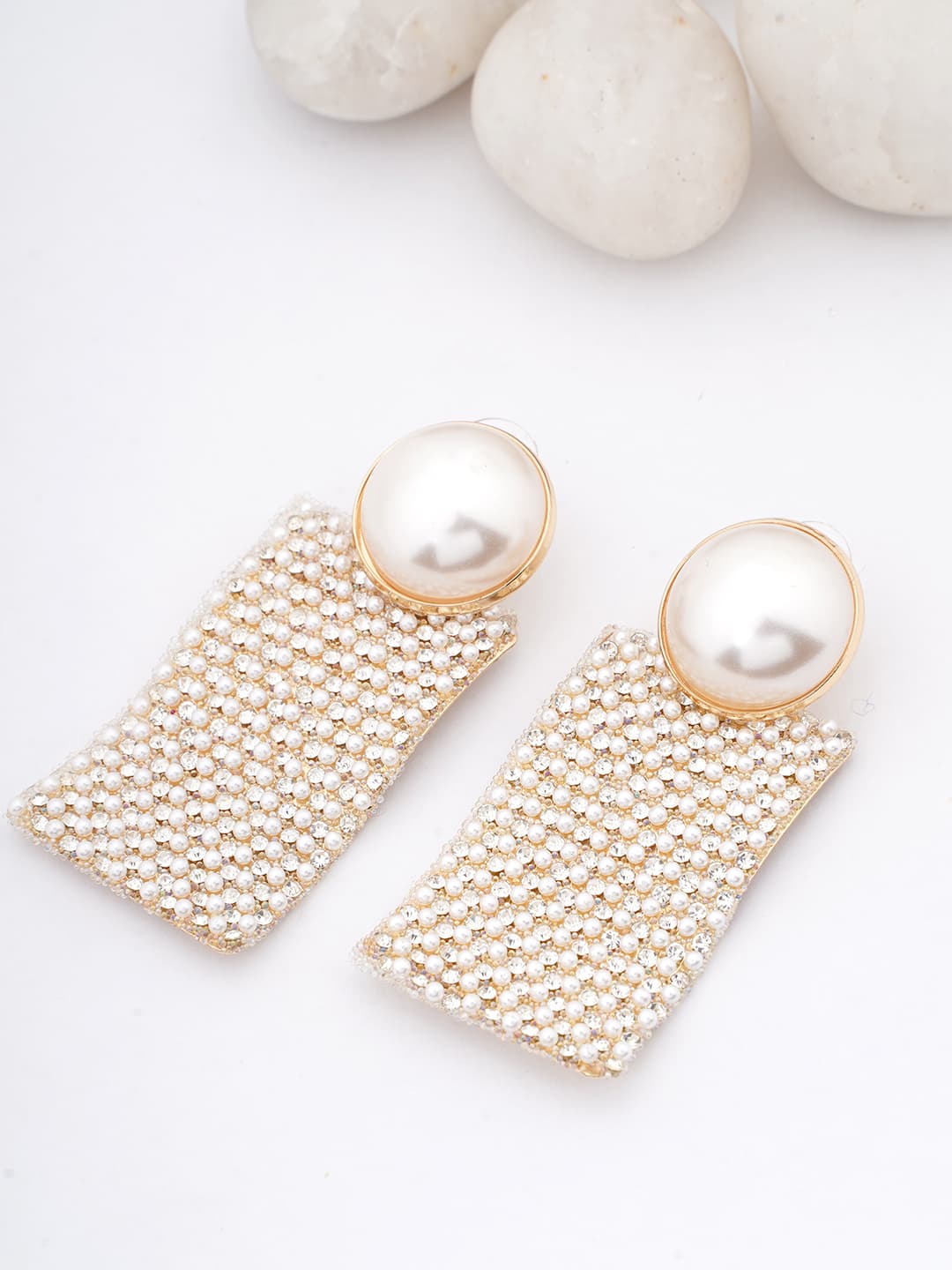 Pearl & Crystal Statement Drop Earrings-0