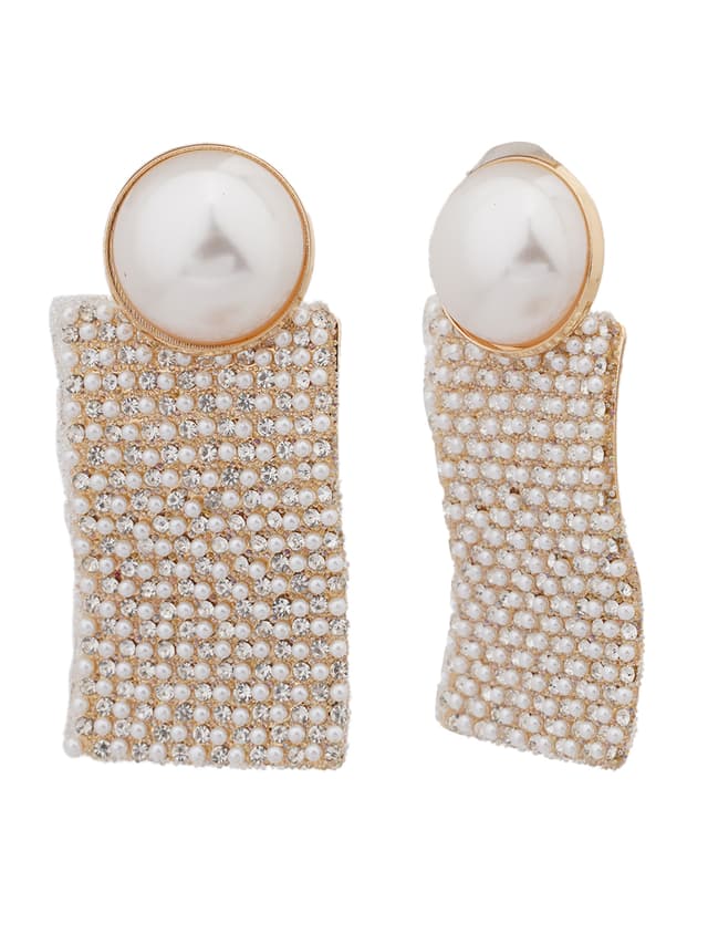 Pearl & Crystal Statement Drop Earrings-thumb-1