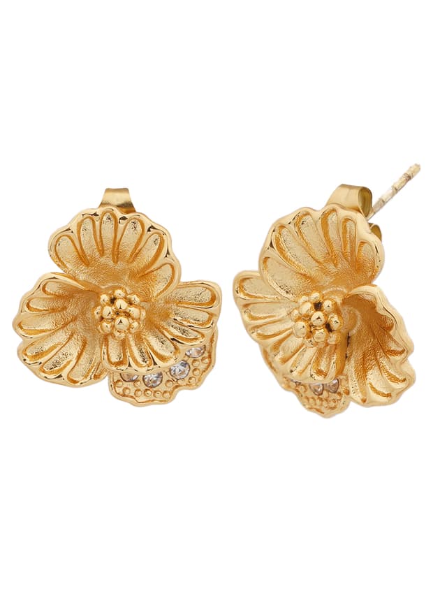 Textured Gold Floral Stud Earrings-thumb-1