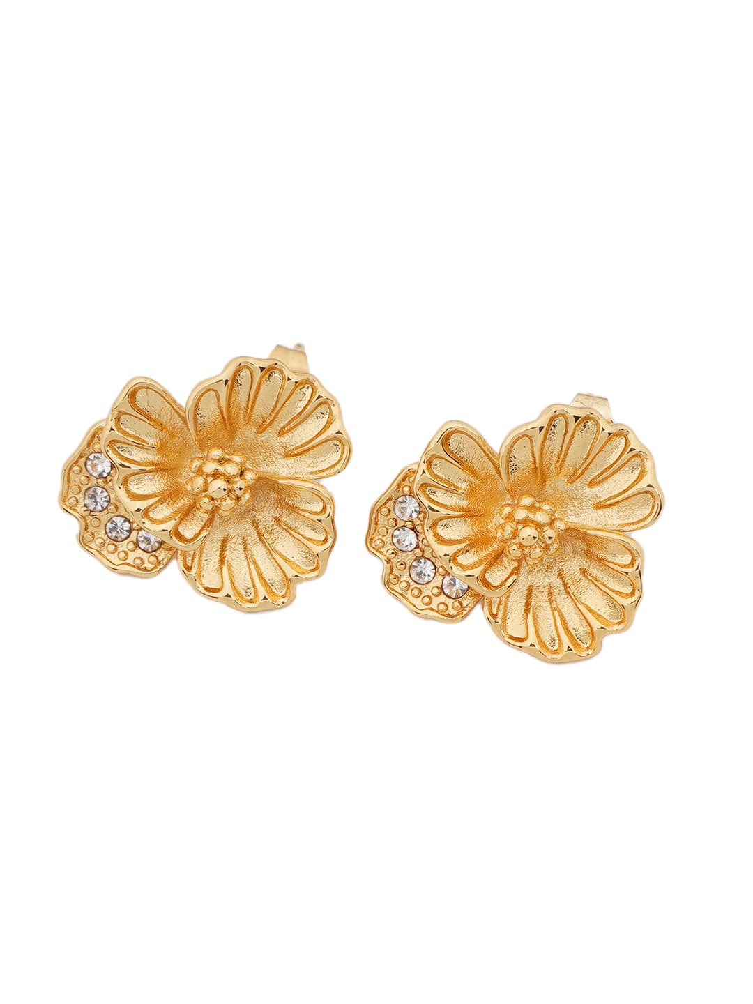 Textured Gold Floral Stud Earrings-2