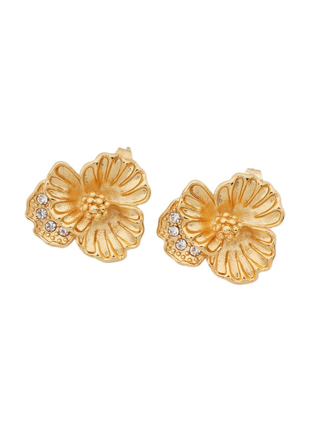 Textured Gold Floral Stud Earrings-thumb-2