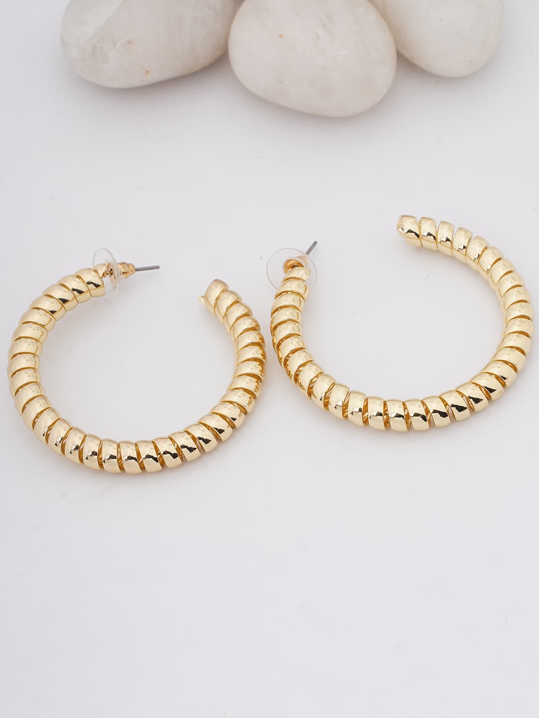 Ribbed Gold Hoop Earrings-0